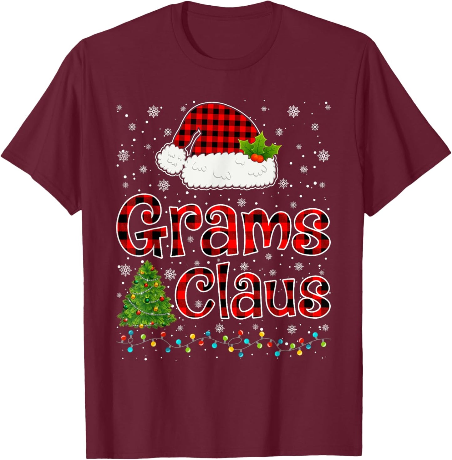 Funny Grams Claus Christmas Lights Xmas Pajama Family T-Shirt - T-Shirt | Maroon