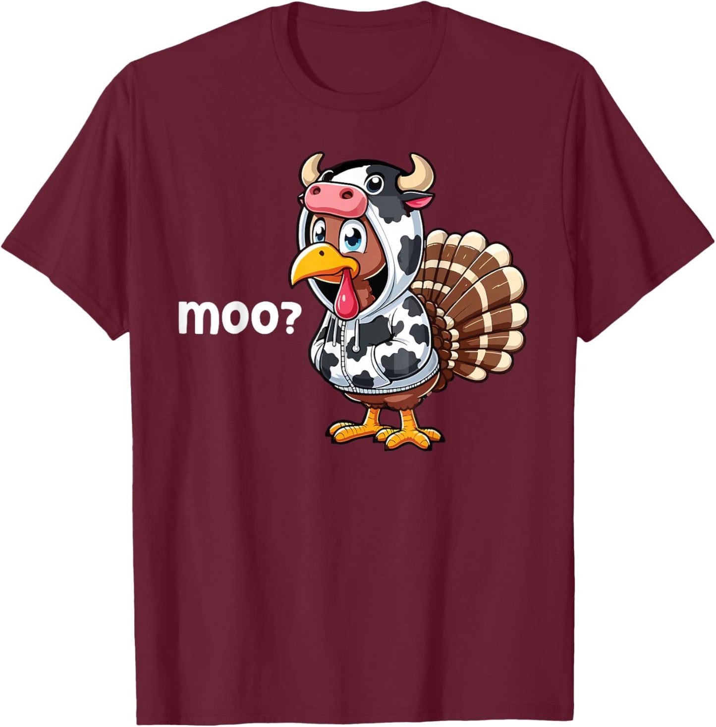 Cute Turkey Moo Cow Funny Turkey Trot Outfit Thanksgiving T-Shirt - T-Shirt | Maroon