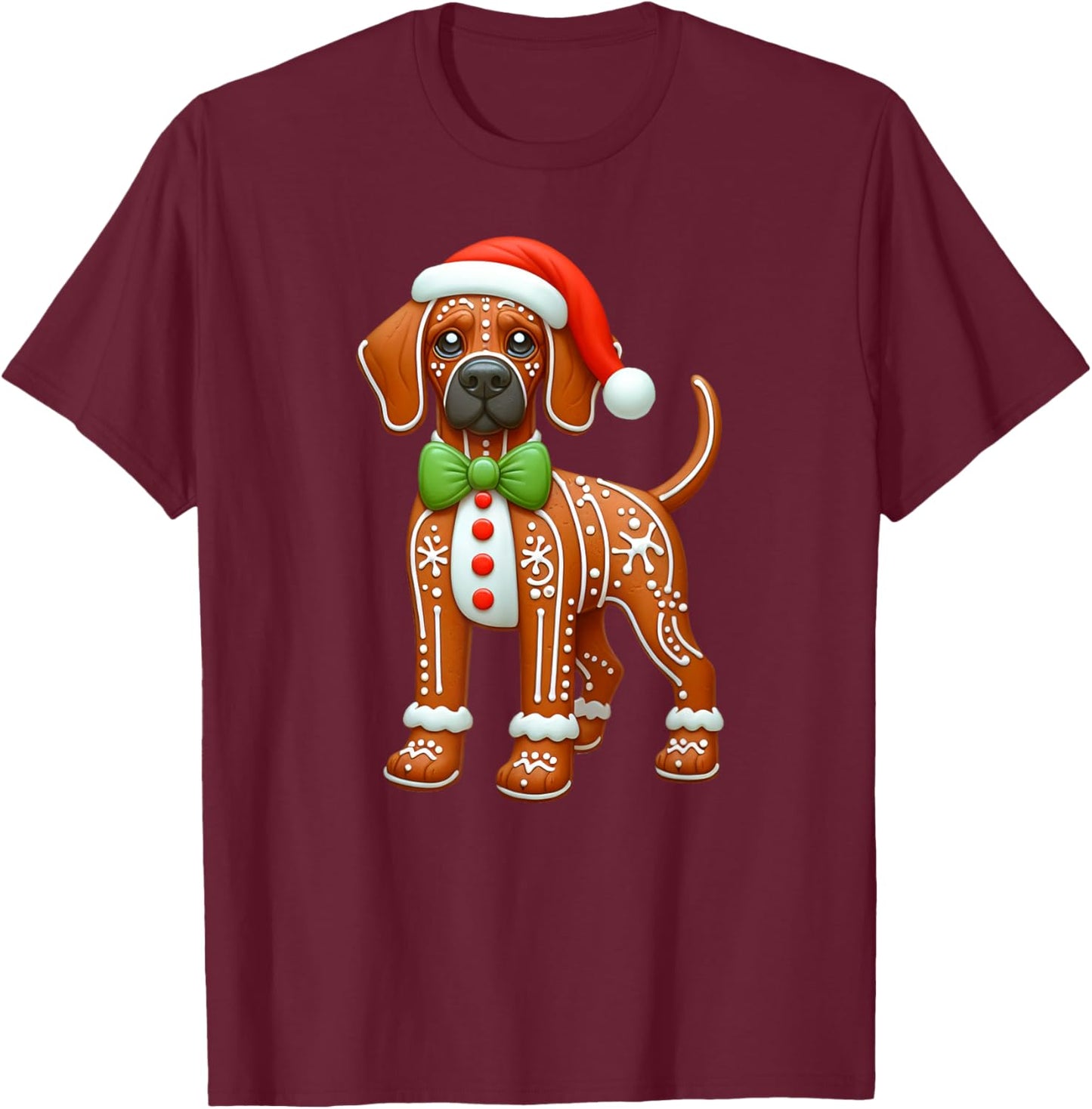 Gingerbread Man Rhodesian Ridgeback Christmas T-Shirt - T-Shirt | Maroon