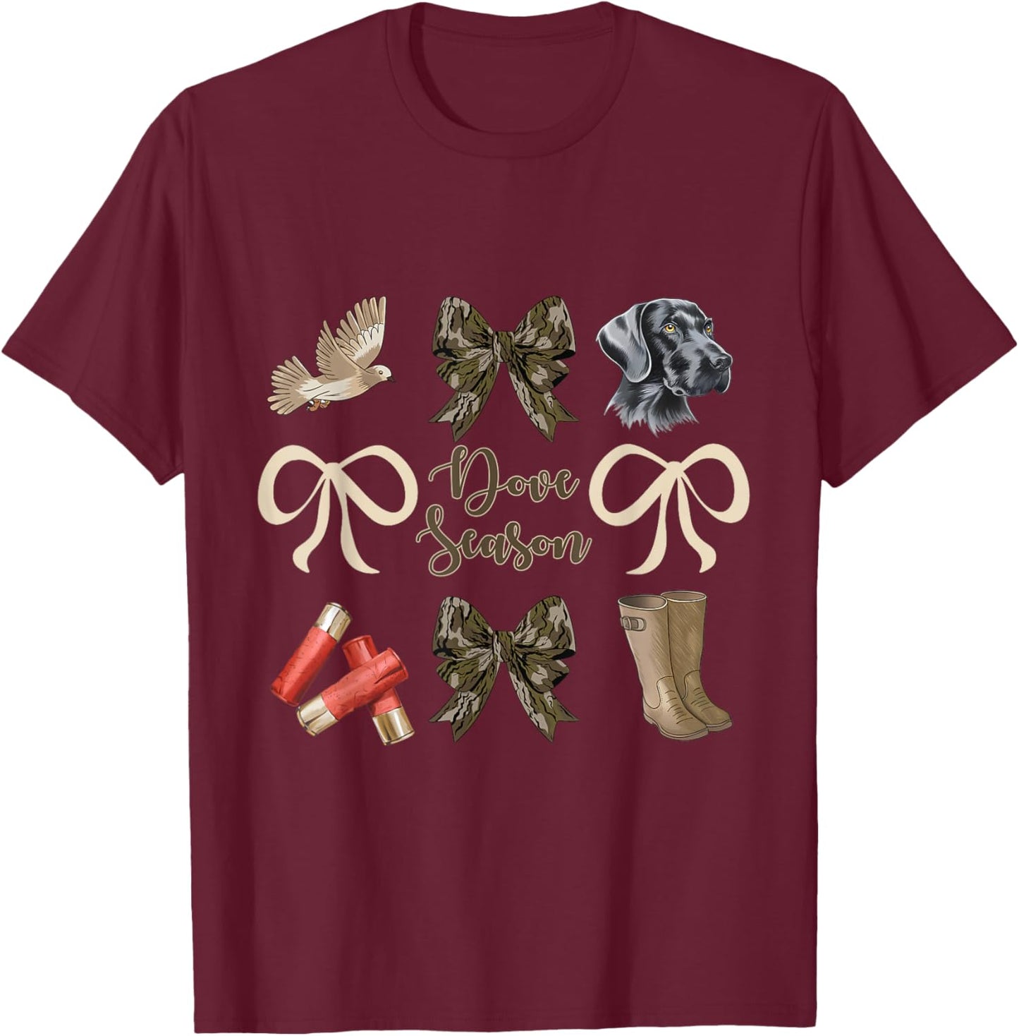 Camo Bow Coquette Dove Season Hunting Dove Hunter Hunt Girl T-Shirt - T-Shirt | Maroon