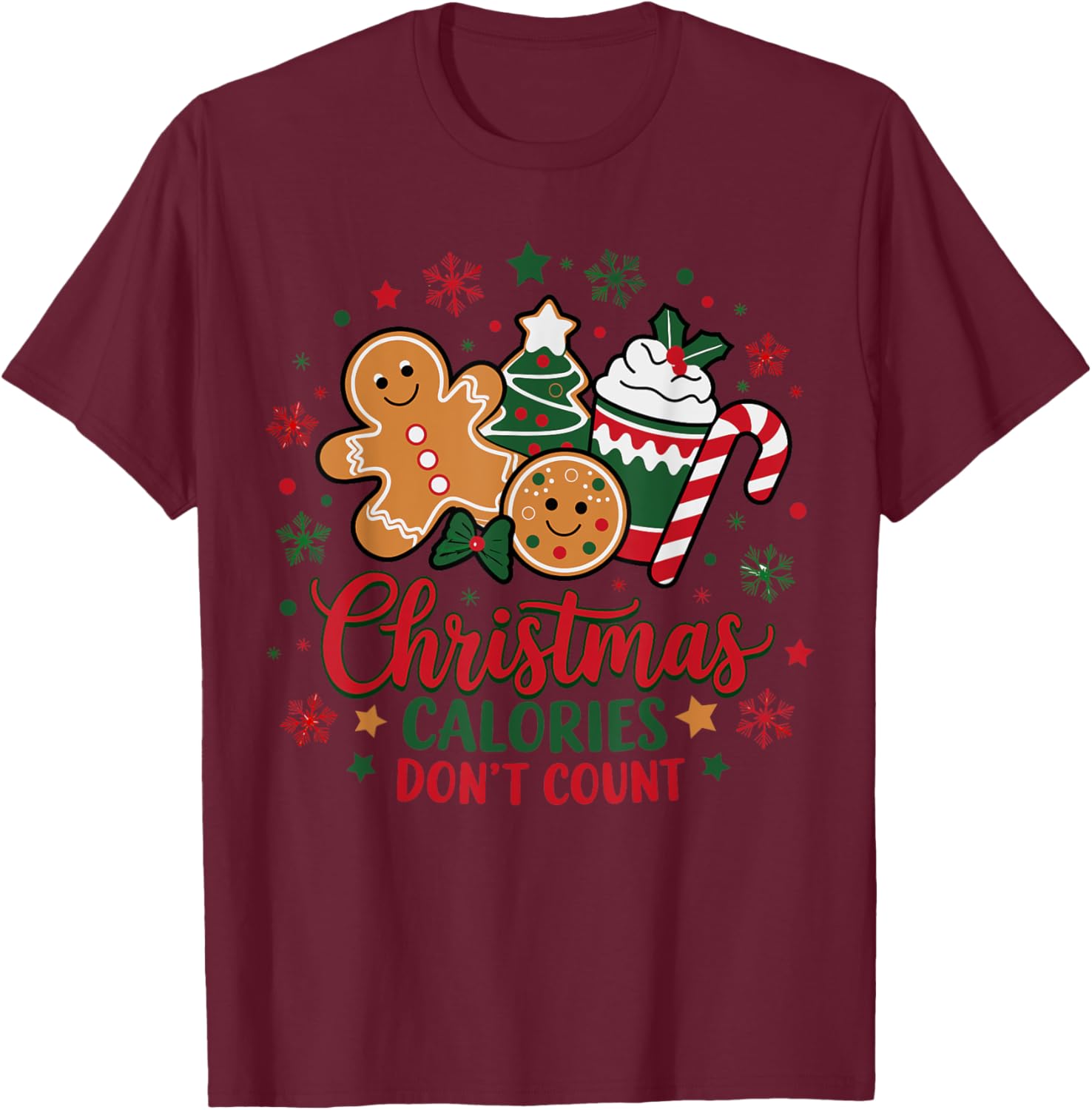 Christmas Calories Don't Count Funny Food Lovers Retro T-Shirt - T-Shirt | Maroon