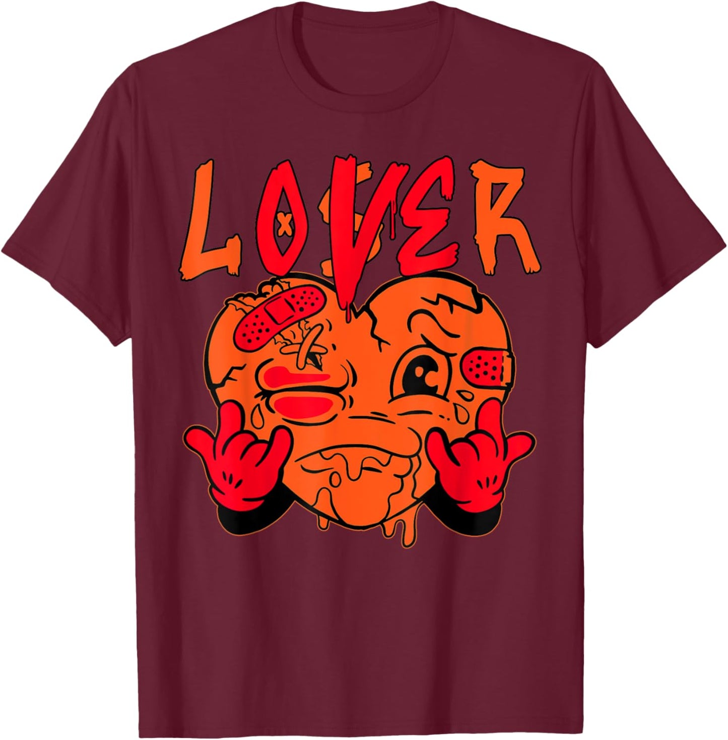 Orange Loser Lover Pink Drip Heart Matching Men Women T-Shirt - T-Shirt | Maroon
