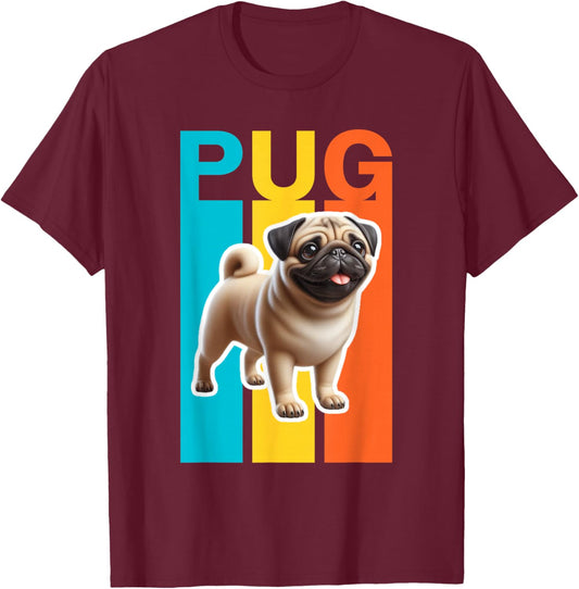 Colorful Pug T-Shirt - T-Shirt | Maroon