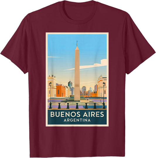 Buenos Aires Argentina Skyline Retro Vintage Design T-Shirt - T-Shirt | Maroon