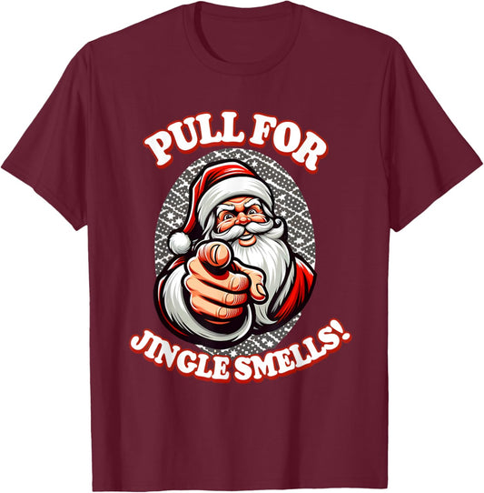 Santa, Pull My Finger, Christmas Holiday Fart Joke T-Shirt - T-Shirt | Maroon
