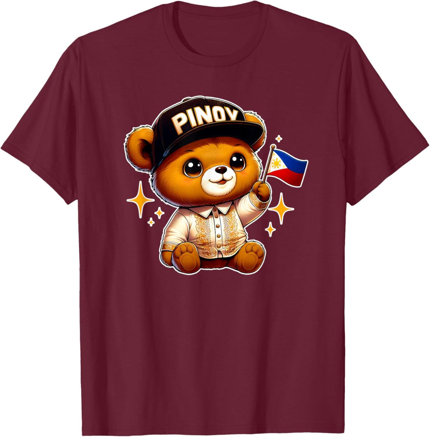 Pinoy Barong Teddy Bear Y2K Merch Philippines Flag Filipino T-Shirt - T-Shirt | Maroon