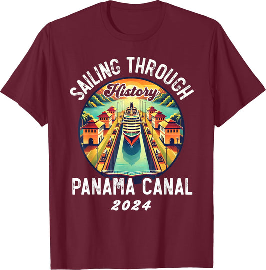 Retro Panama Canal Panama Waterway Sailing Cruising, Vintage T-Shirt - T-Shirt | Maroon