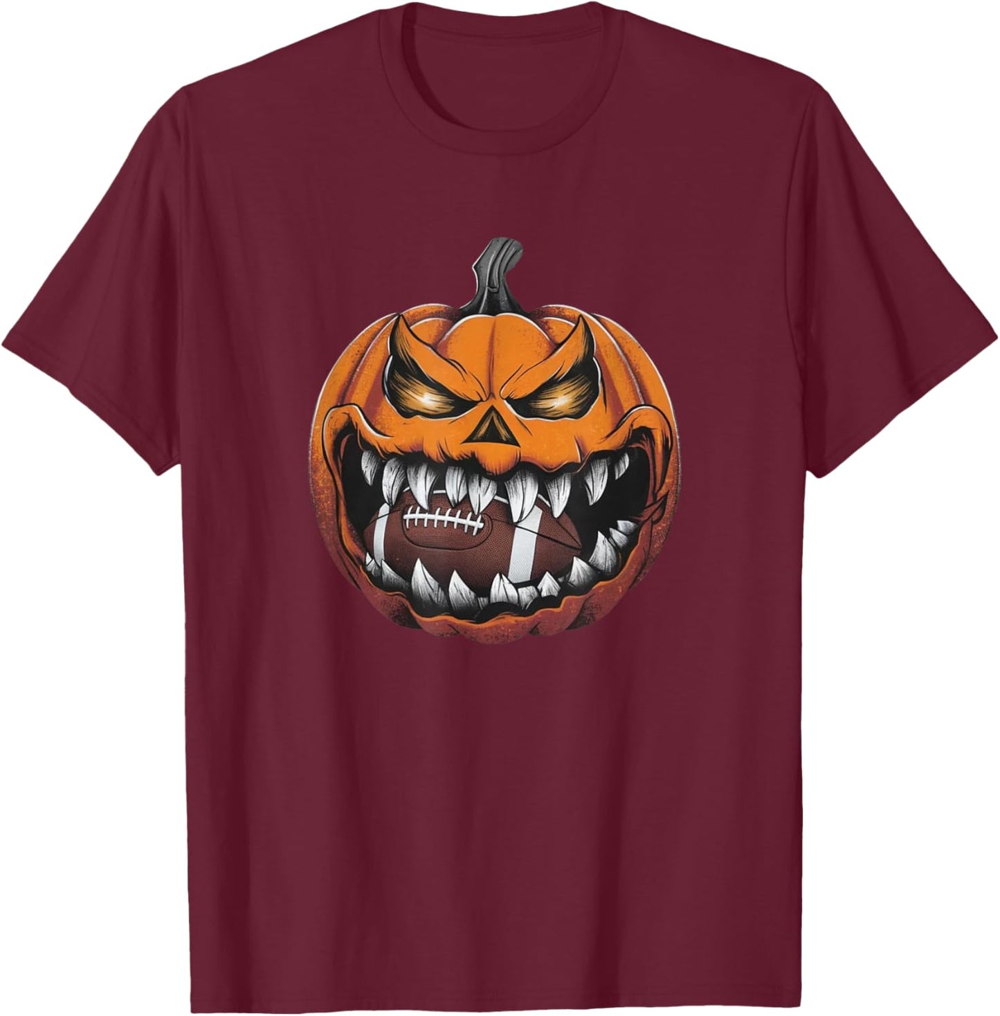 American Football Pumpkin Halloween Sport Fantasy Football T-Shirt - T-Shirt | Maroon