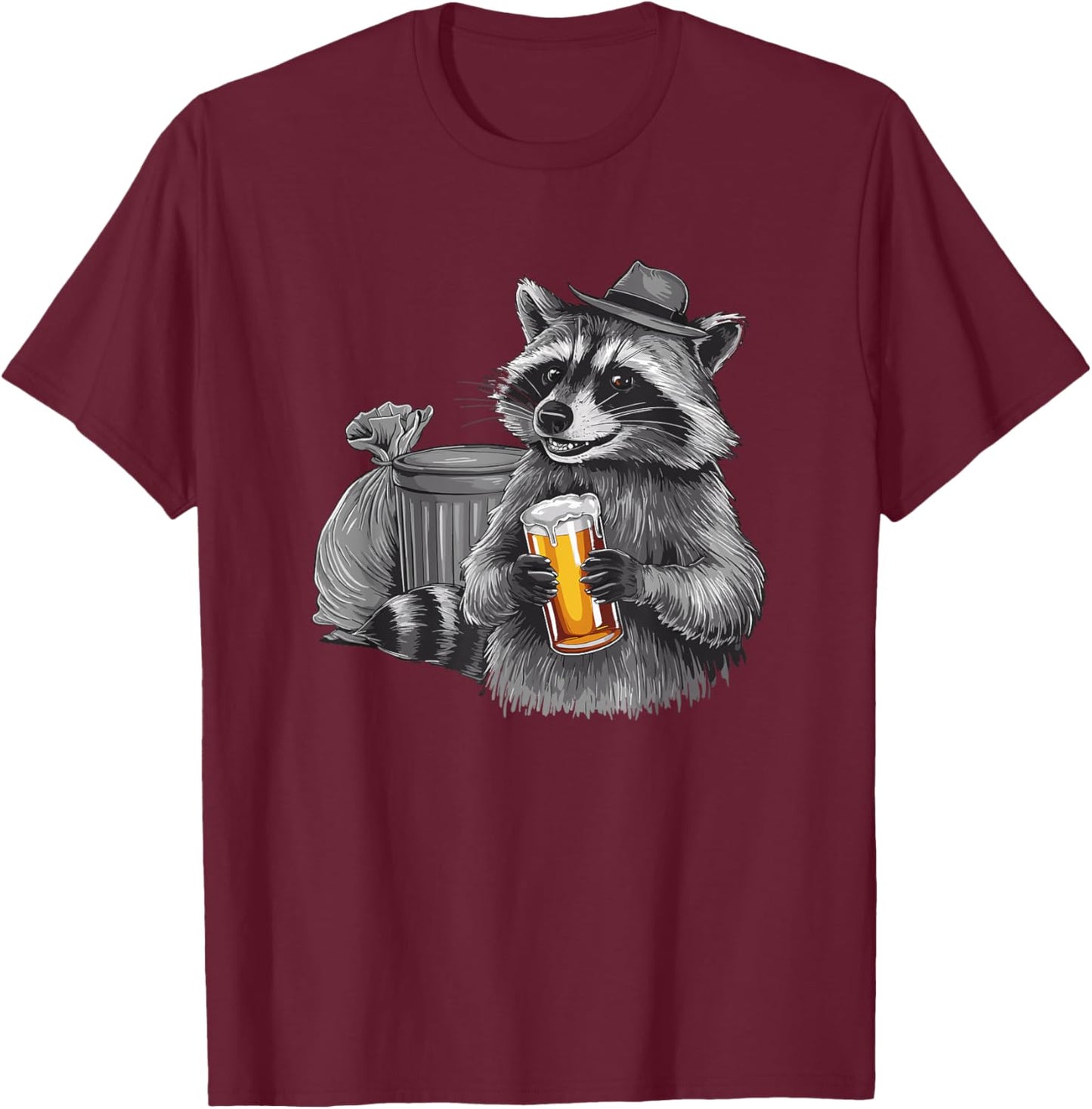 Raccoon Drinking Beer Trash Panda Raccoons T-Shirt - T-Shirt | Maroon