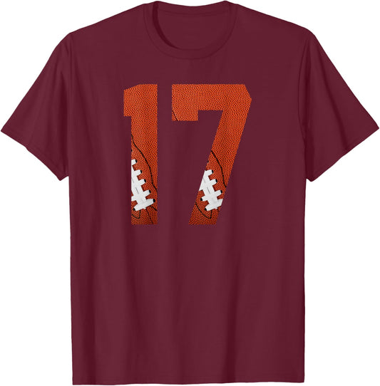 Number 17 BACKSIDE - American Football Jersey Numbered T-Shirt - T-Shirt | Maroon
