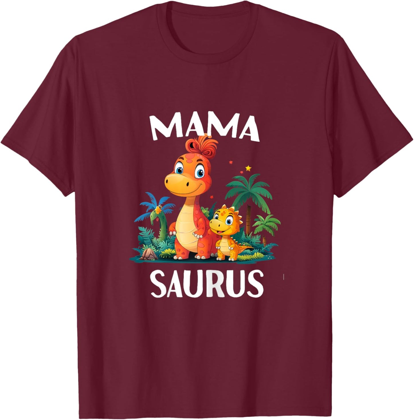 Mama Saurus Dinosaur Dino Matching Family Mom women T Rex T-Shirt - T-Shirt | Maroon