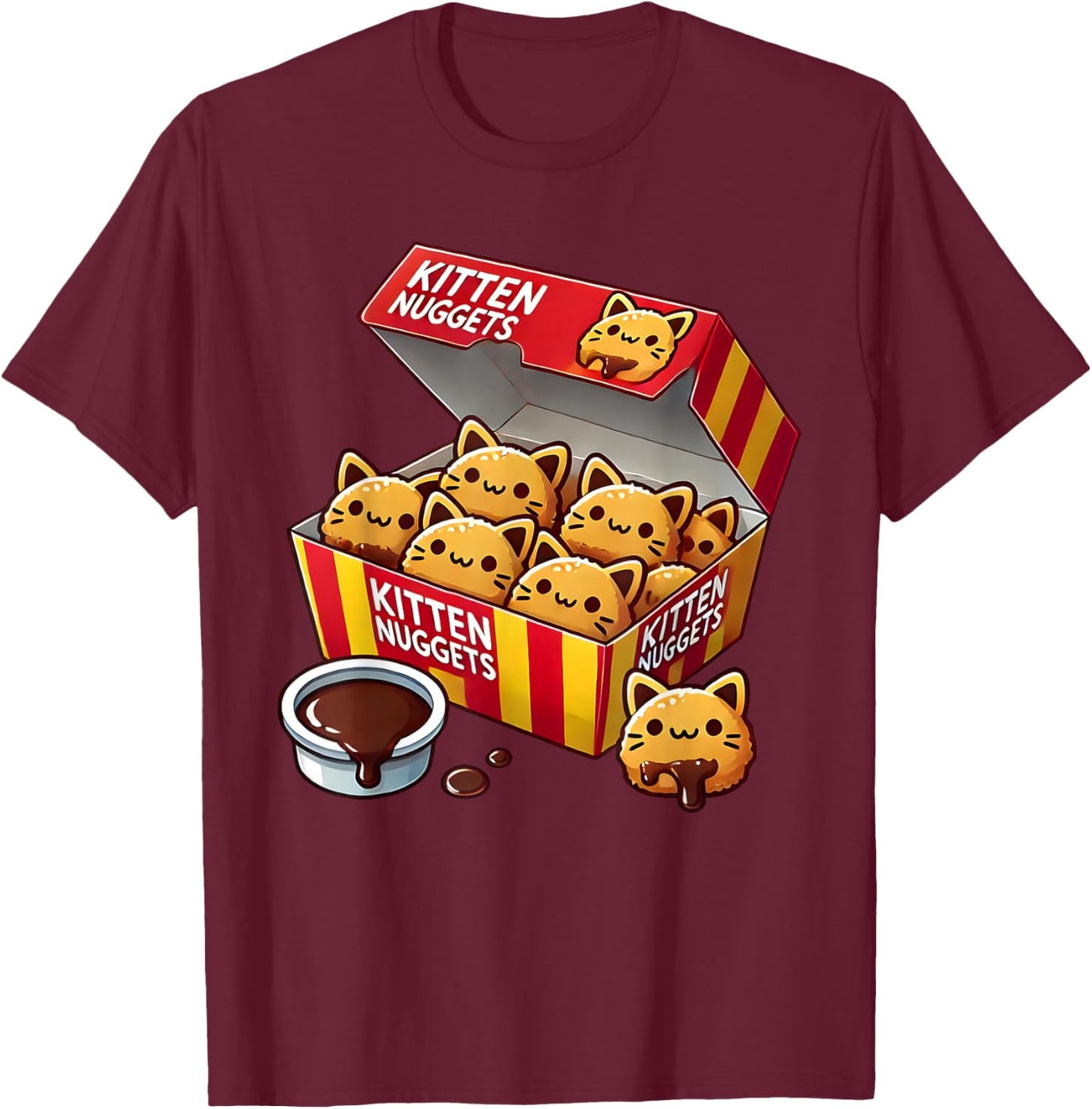 Kitten Nuggets Fast Food Parody Cat Lover Chicken Nuggets T-Shirt - T-Shirt | Maroon