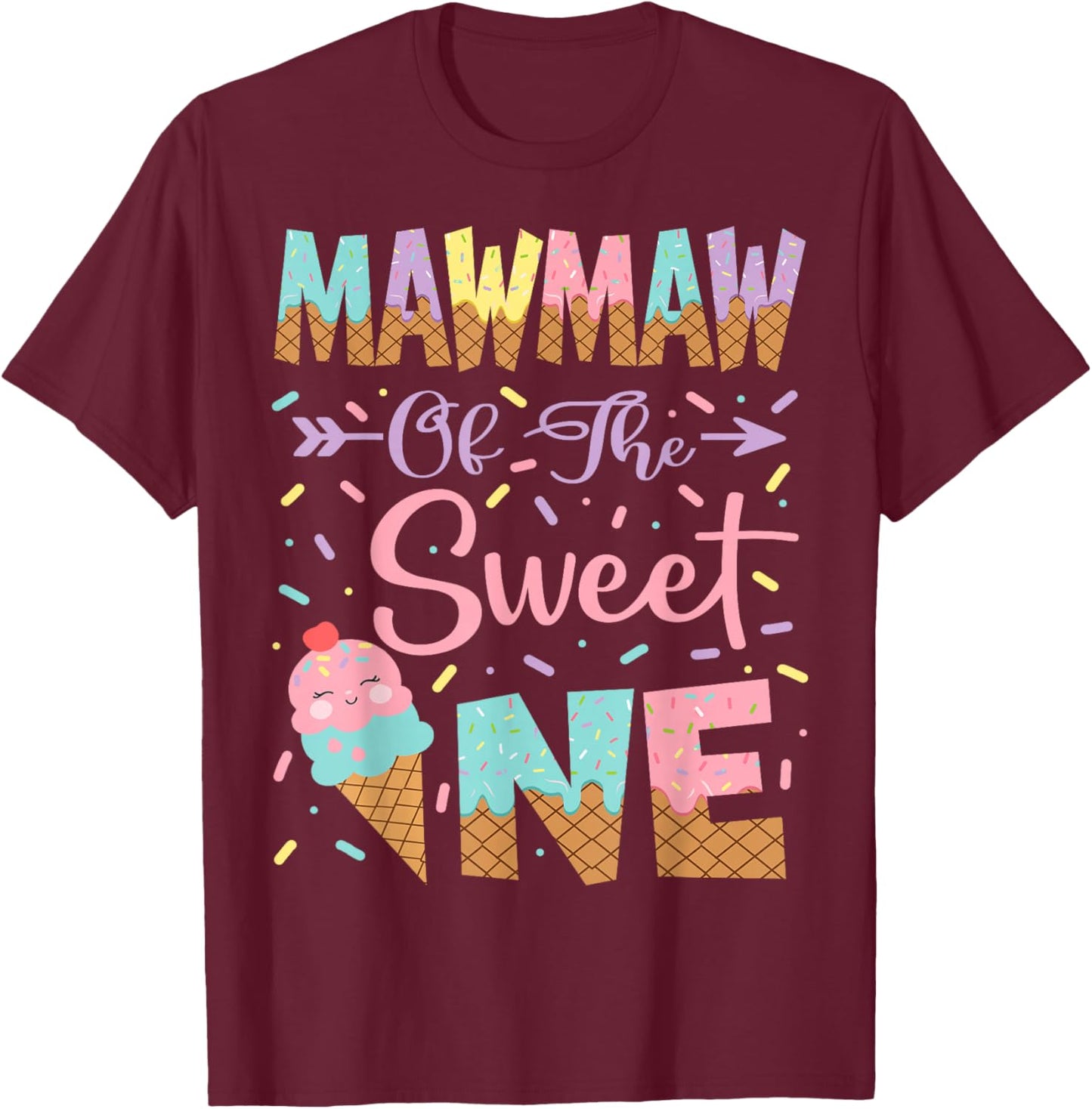 Mawmaw Of The Sweet One Ice Cream 1St Birthday Girl T-Shirt - T-Shirt | Maroon