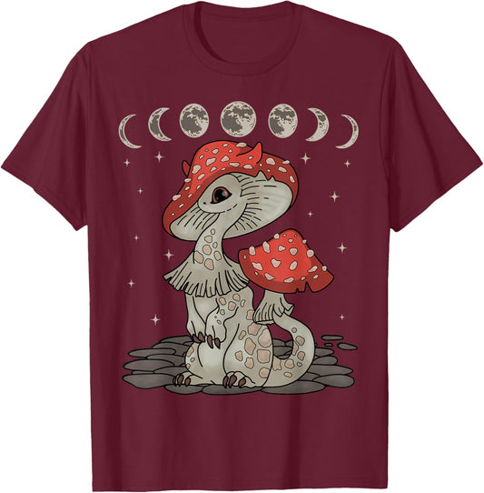 Cottagecore Aesthetic Dragon Mushroom T-Shirt - T-Shirt | Maroon