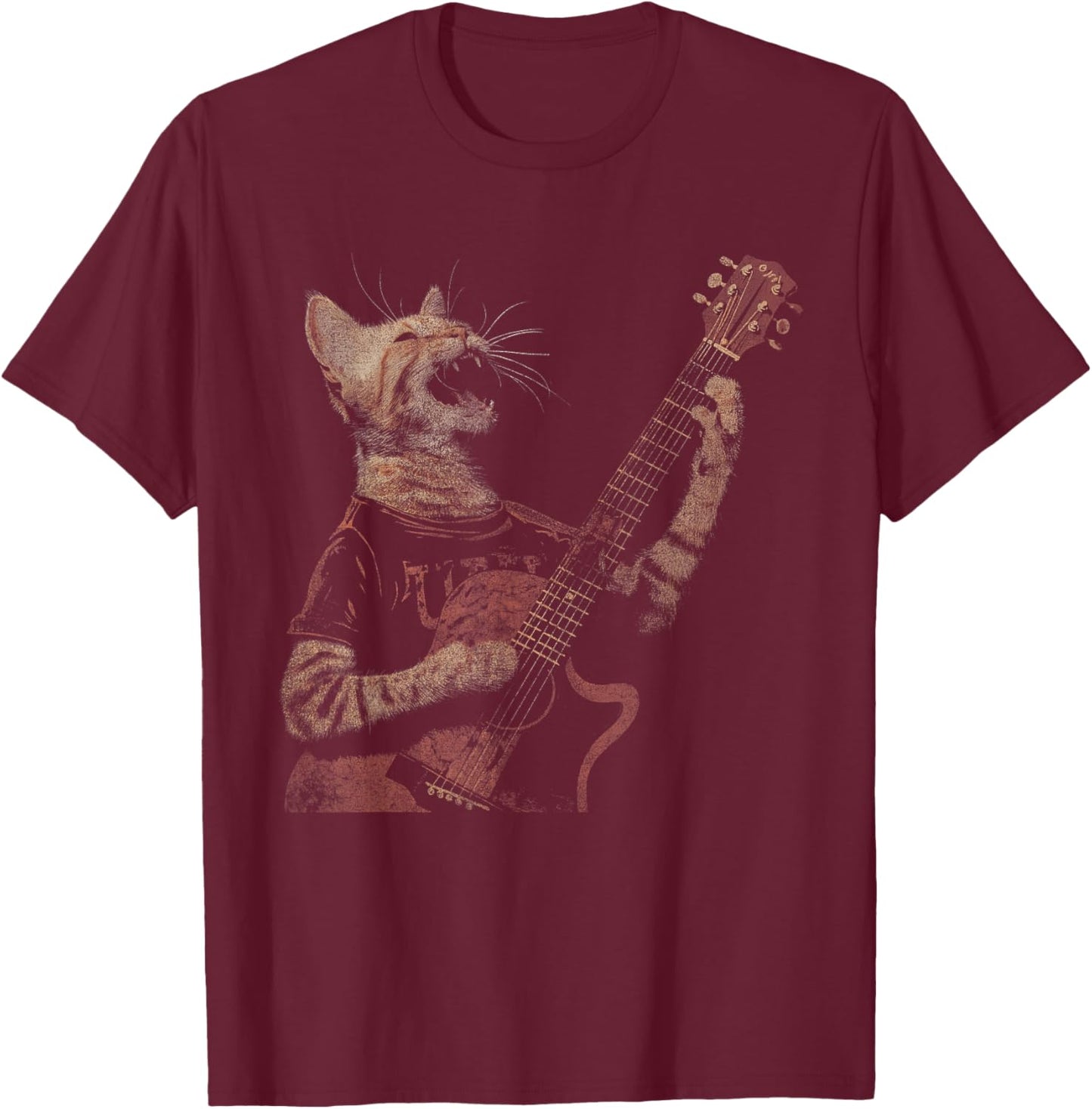 Funny Cat Guitar - Rock and Roll Music Band Concert Vintage T-Shirt - T-Shirt | Maroon