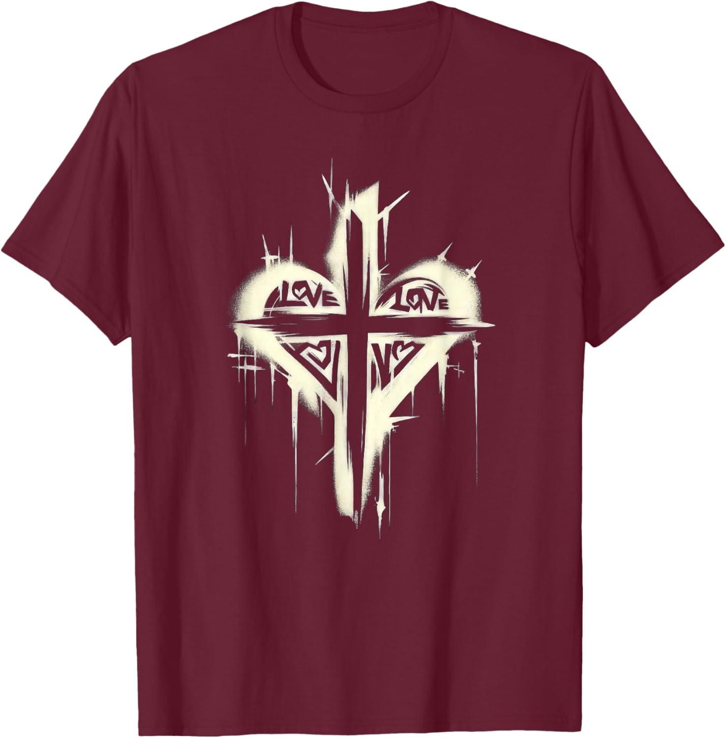 Edgy Punk Art Christian Love Cross Graffiti Graphic Design T-Shirt - T-Shirt | Maroon