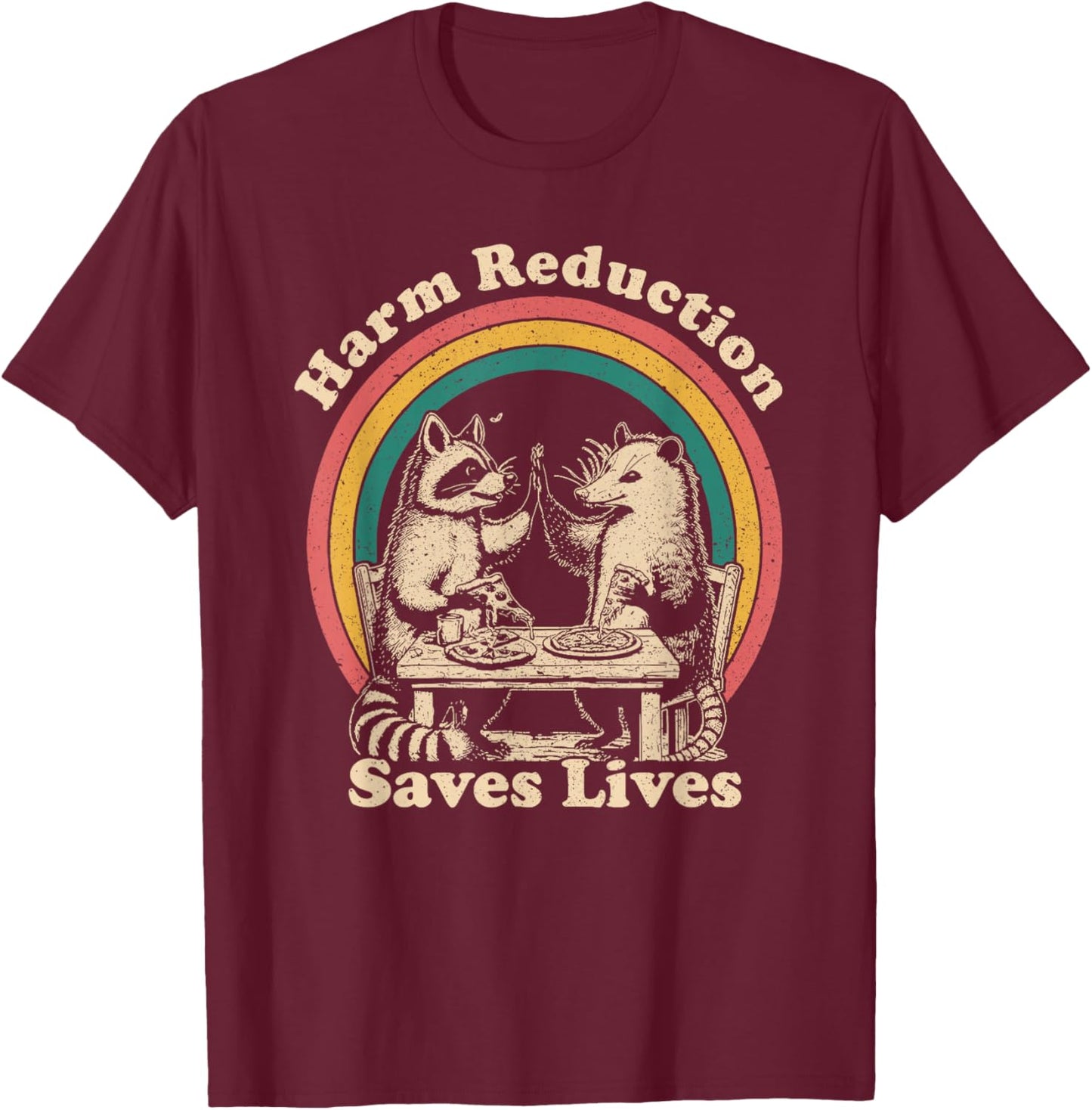 Vintage Raccoon Harm Reduction Overdose Awareness Nurse T-Shirt - T-Shirt | Maroon