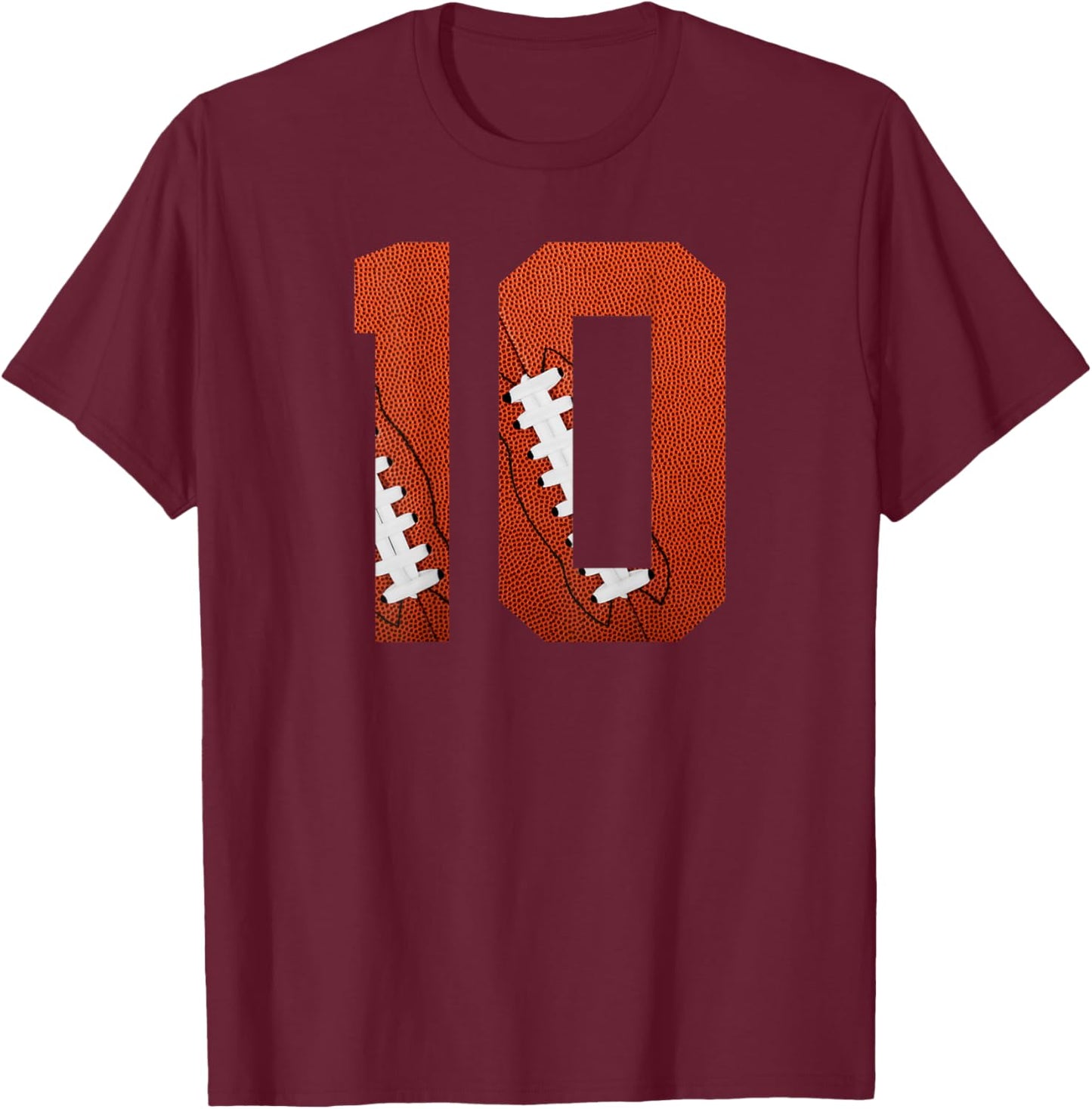 Number 10 BACKSIDE - American Football Jersey Numbered T-Shirt - T-Shirt | Maroon