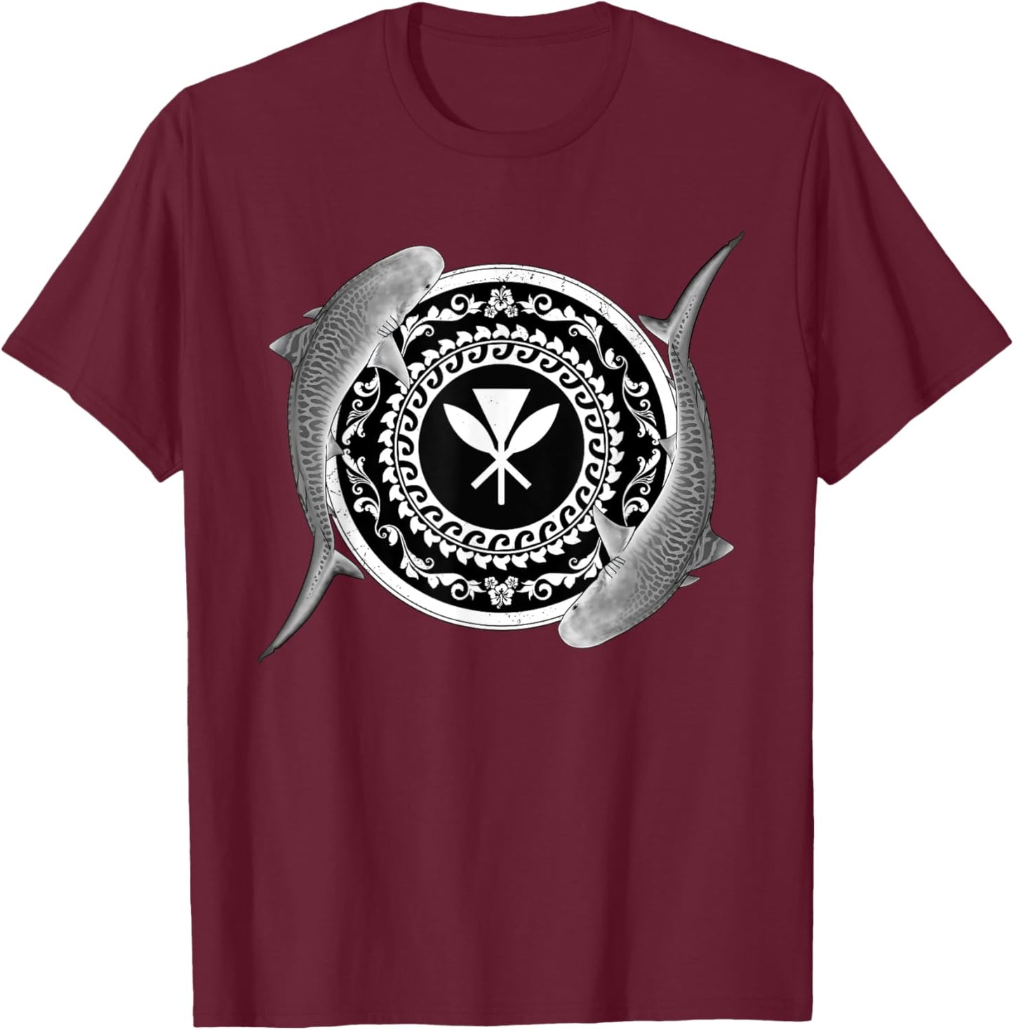 Kanaka Maoli Tiger Shark T-Shirt - T-Shirt | Maroon