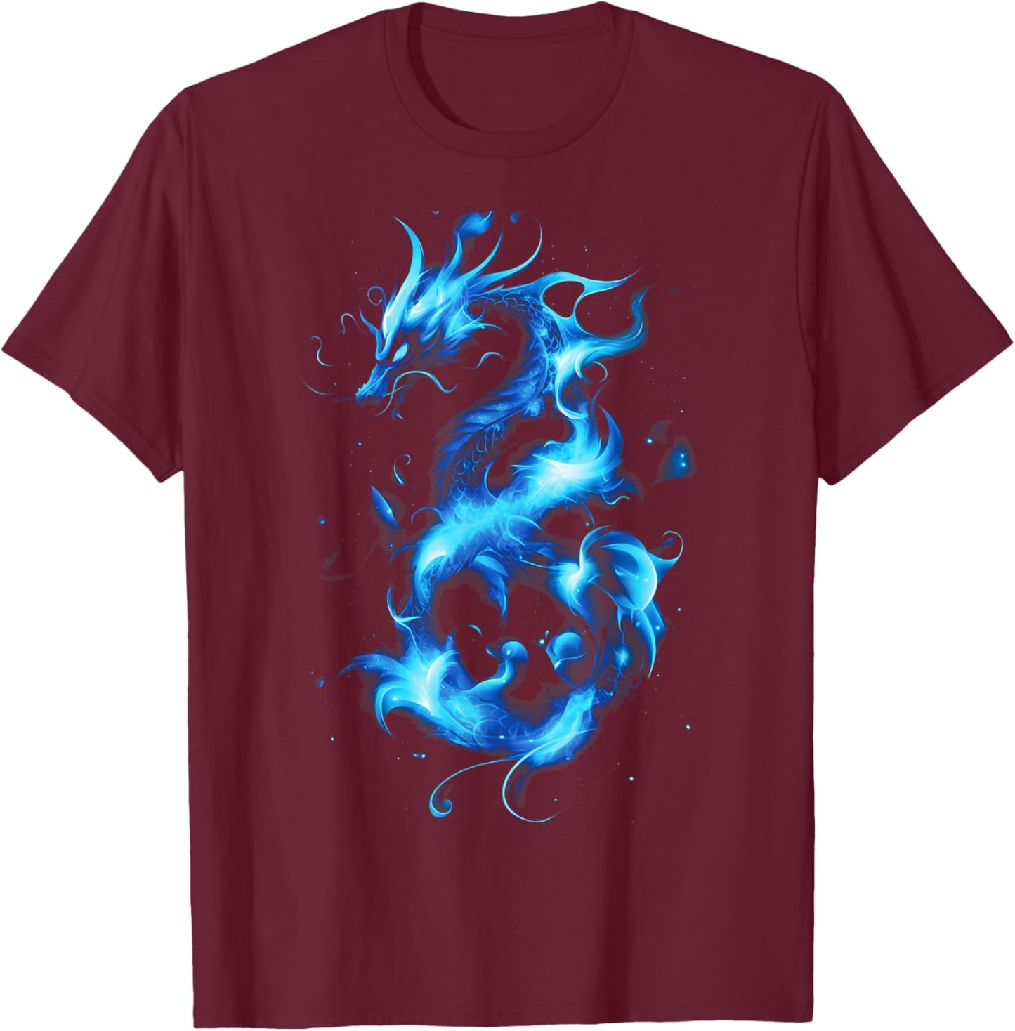 Blue Flames Dragon Fantasy art Mythical creature T-Shirt - T-Shirt | Maroon