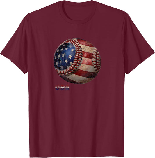 Baseball USA Vintage American Flag T-Shirt - T-Shirt | Maroon