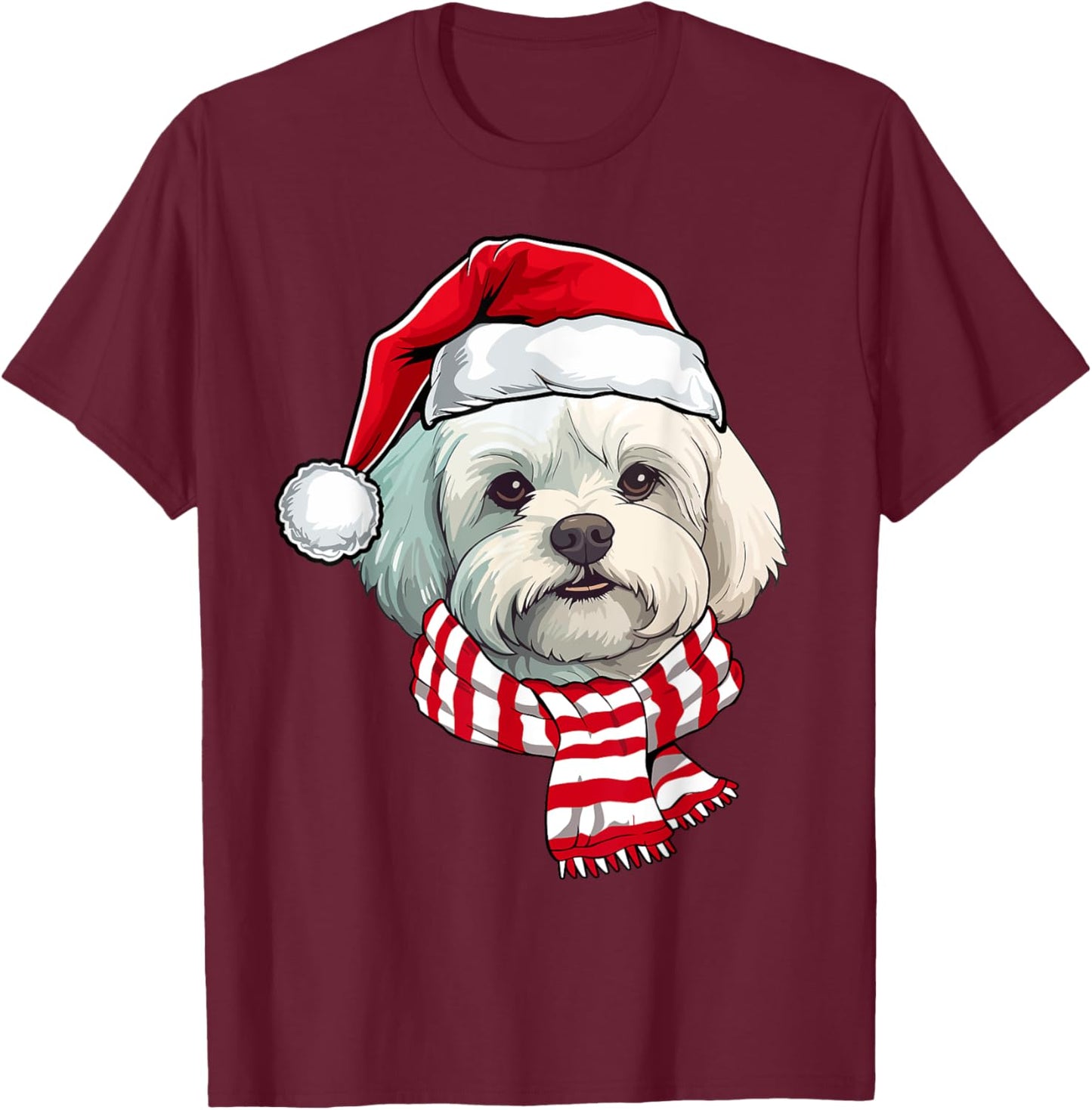 Santa Maltese Christmas Dog Lover Men Women Kids T-Shirt - T-Shirt | Maroon