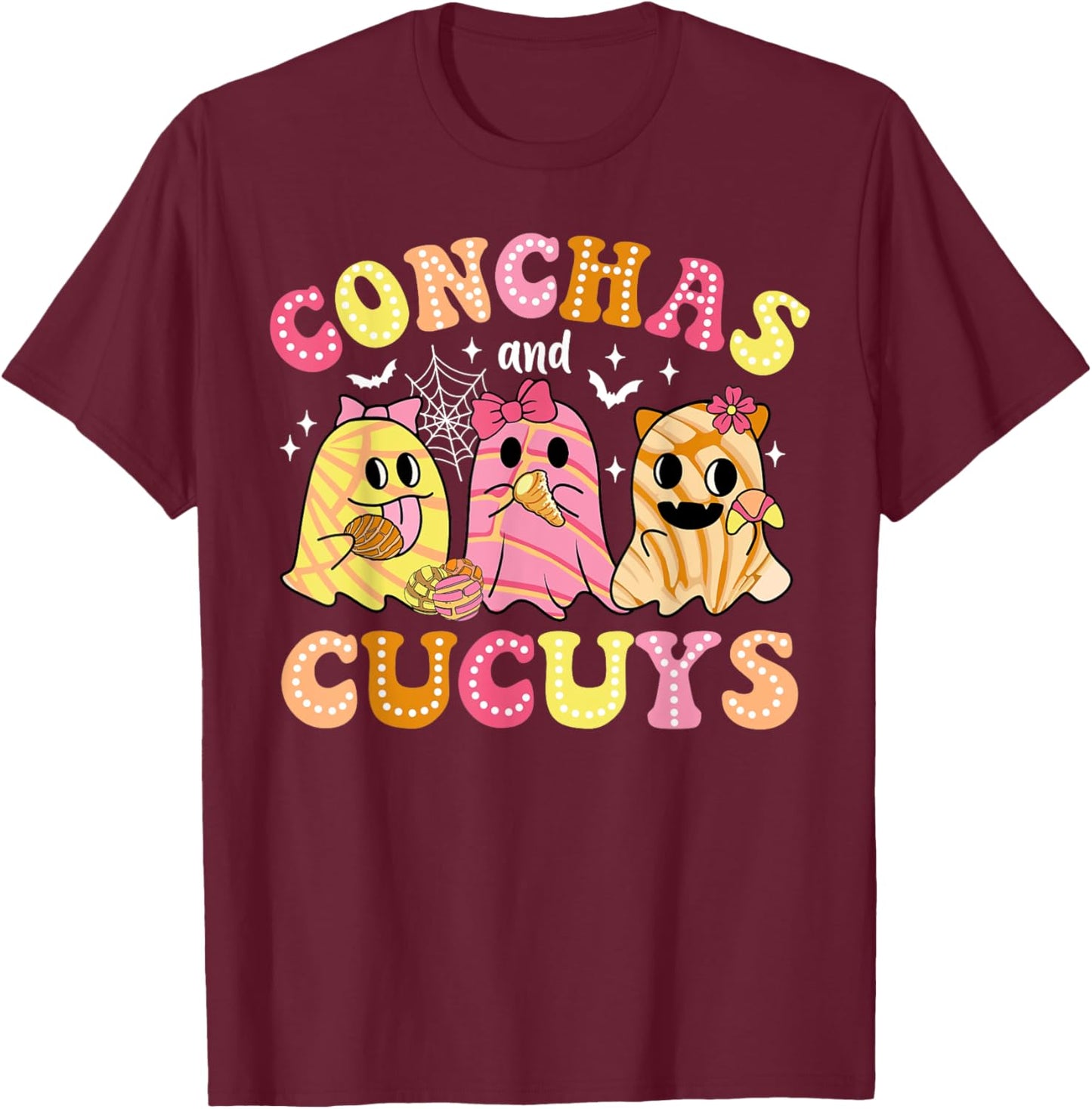 Cute Conchas And Cucuys Ghost Funny Halloween Mexican Ghost T-Shirt - T-Shirt | Maroon