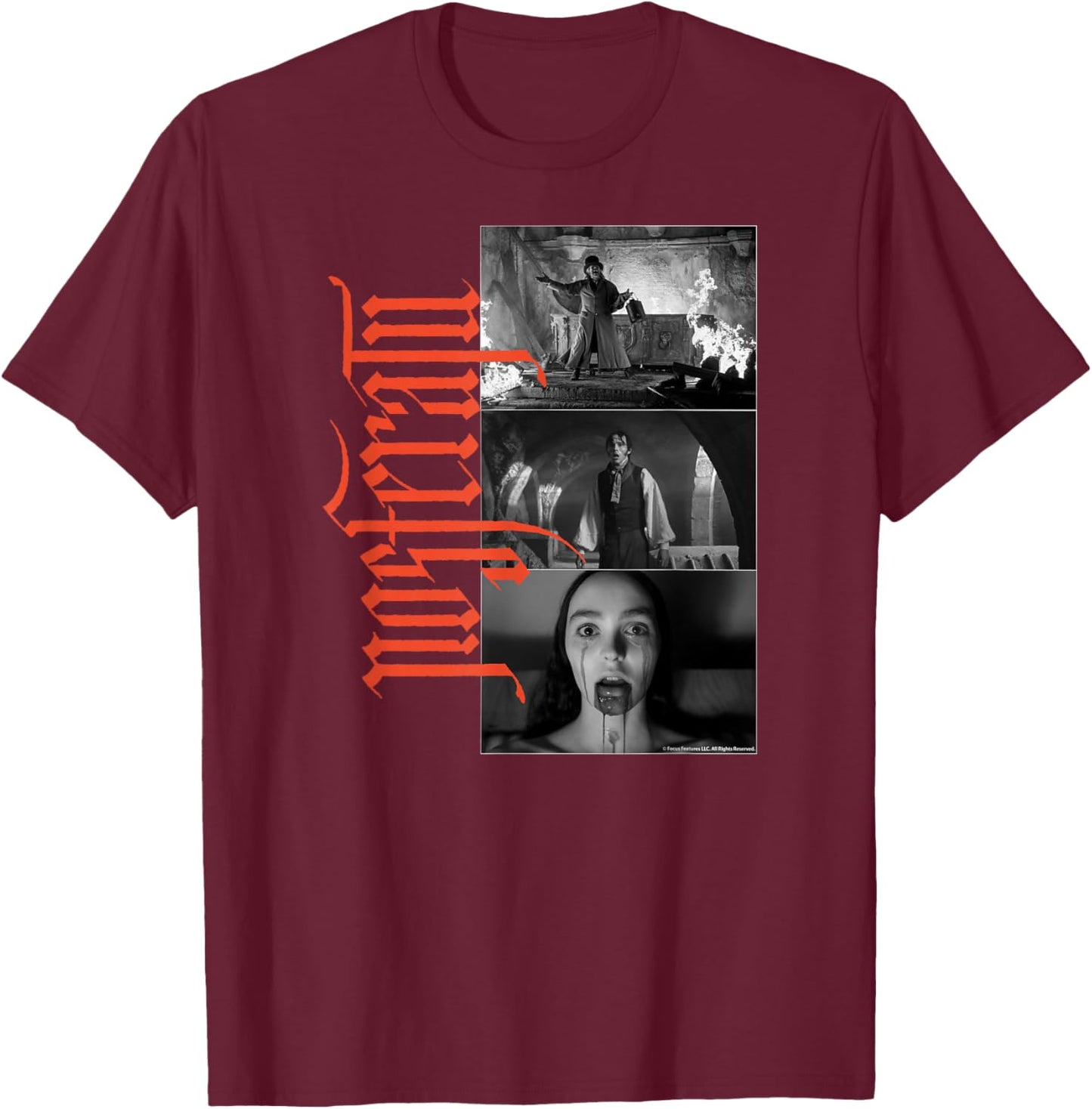 Nosferatu Gothic Horror Collage - , Black, Small, Short Sleeve, Classic Fit T-Shirt - T-Shirt | Maroon