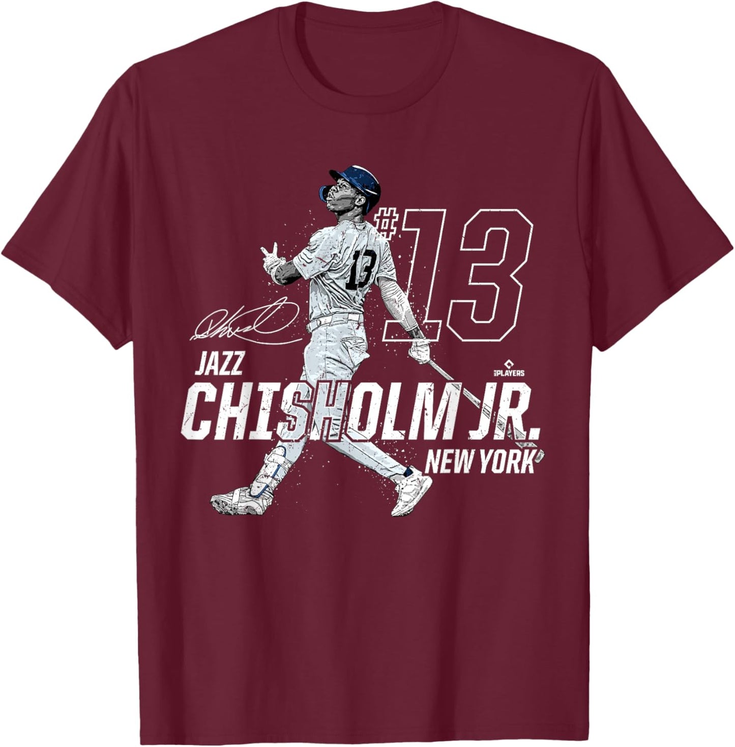 Dynamic Pose Jazz Chisholm Jr New York Baseball MLBPA T-Shirt - T-Shirt | Maroon