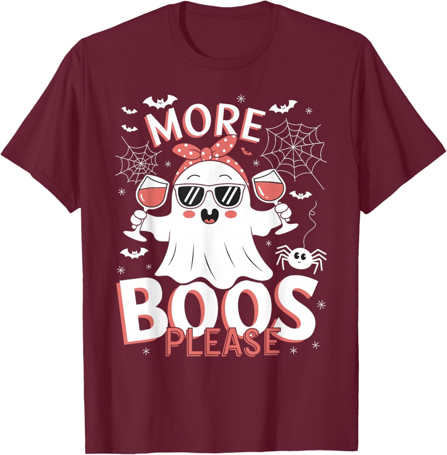 More Boos Please Ghost Wine Halloween Drinking Costume T-Shirt - T-Shirt | Maroon