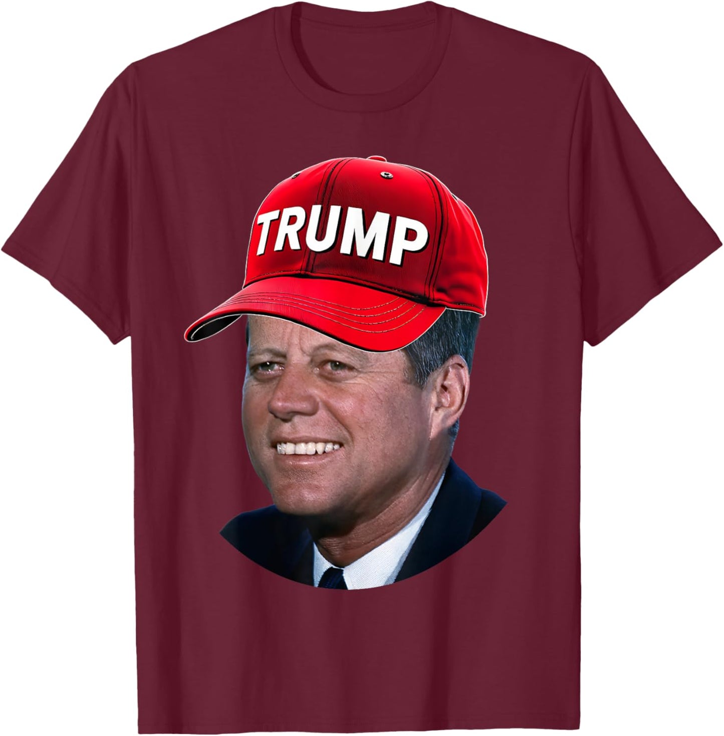 JFK Wearing Trump Hat Funny John F Kennedy Meme Graphic 2024 T-Shirt - T-Shirt | Maroon