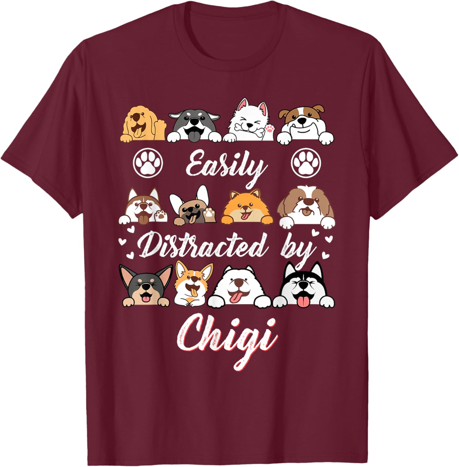 Easily Distracted by Chigi Chihuahua Mix Funny Corgi Mix T-Shirt - T-Shirt | Maroon