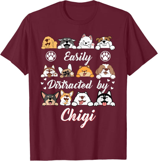 Easily Distracted by Chigi Chihuahua Mix Funny Corgi Mix T-Shirt - T-Shirt | Maroon