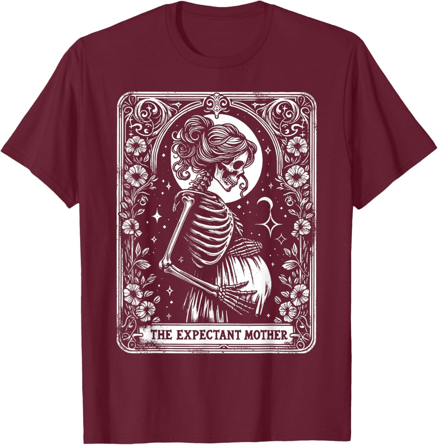 Skeleton Expectant Mother Tarot Card Pregnancy Announcement T-Shirt - T-Shirt | Maroon