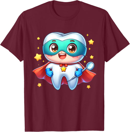Cute Super Hero Dentist Superhero Tooth Doctor T-Shirt - T-Shirt | Maroon