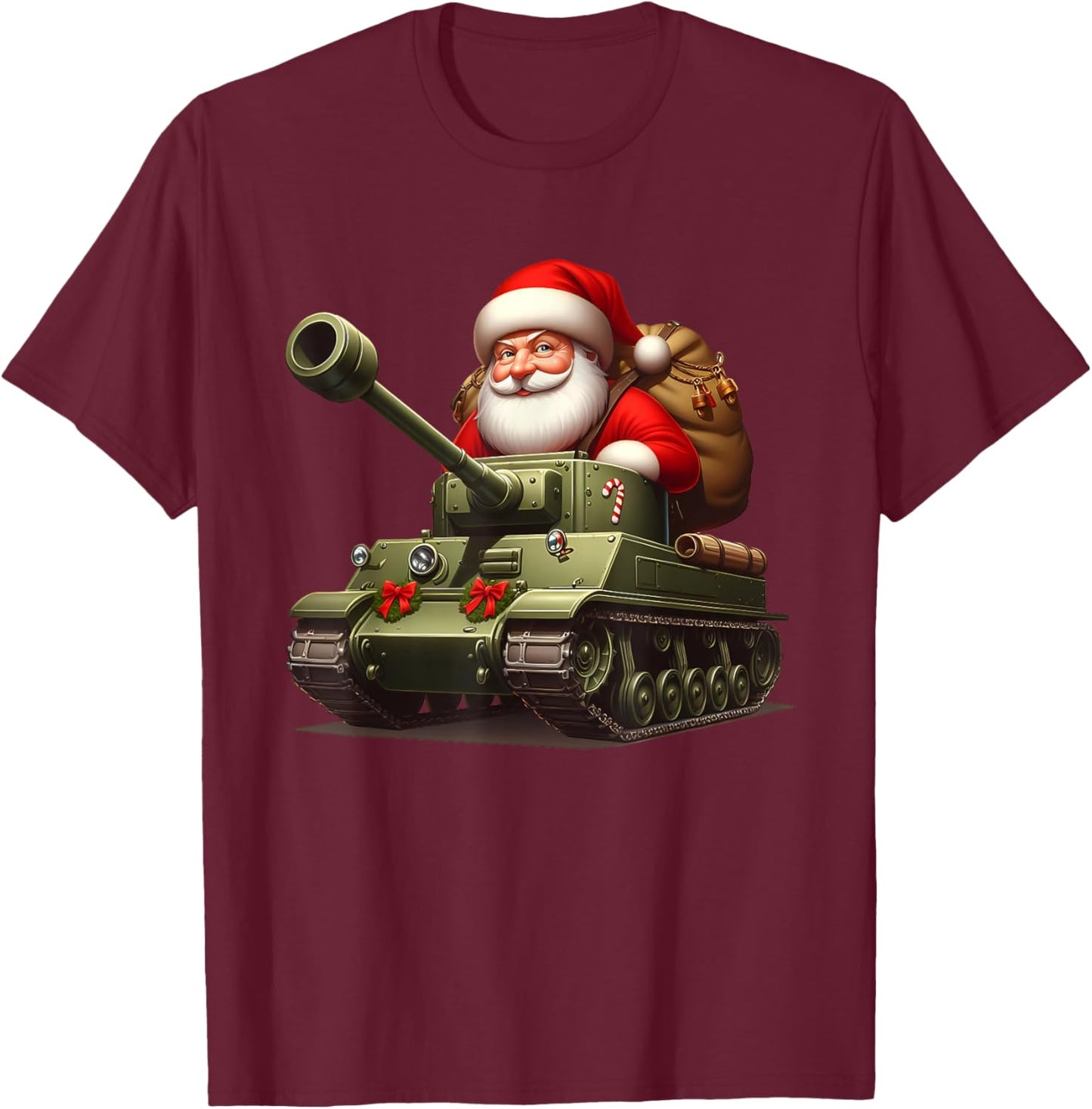Christmas Santa On A Military Tank, Xmas Tank T-Shirt - T-Shirt | Maroon