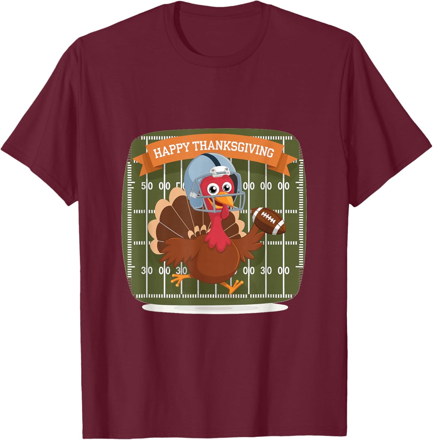Thanksgiving Football Turkey Happy Thanksgiving T-Shirt - T-Shirt | Maroon