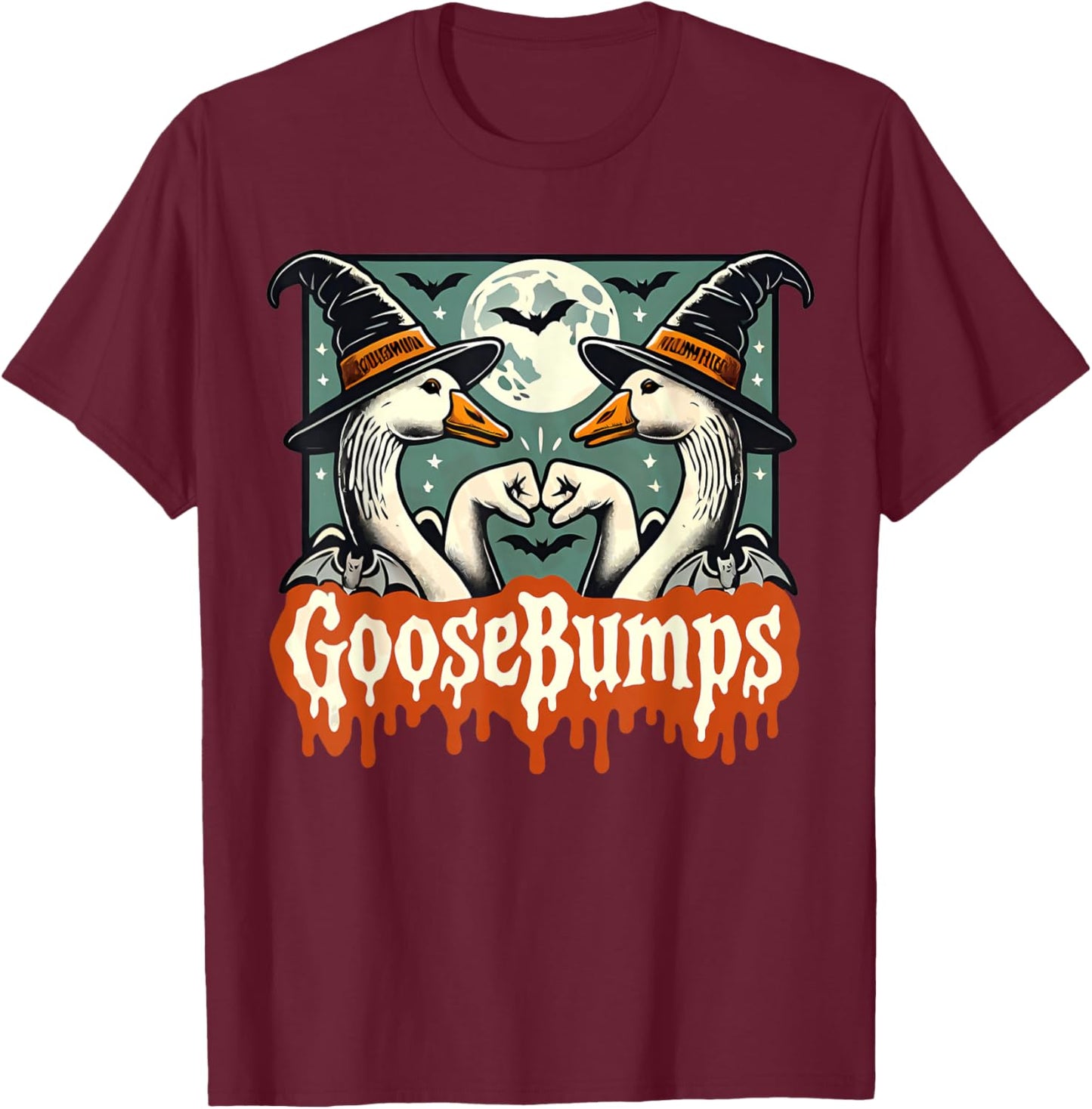 Goose Bumps Goosebumps Funny Geese Fist Bump Pun Halloween T-Shirt - T-Shirt | Maroon