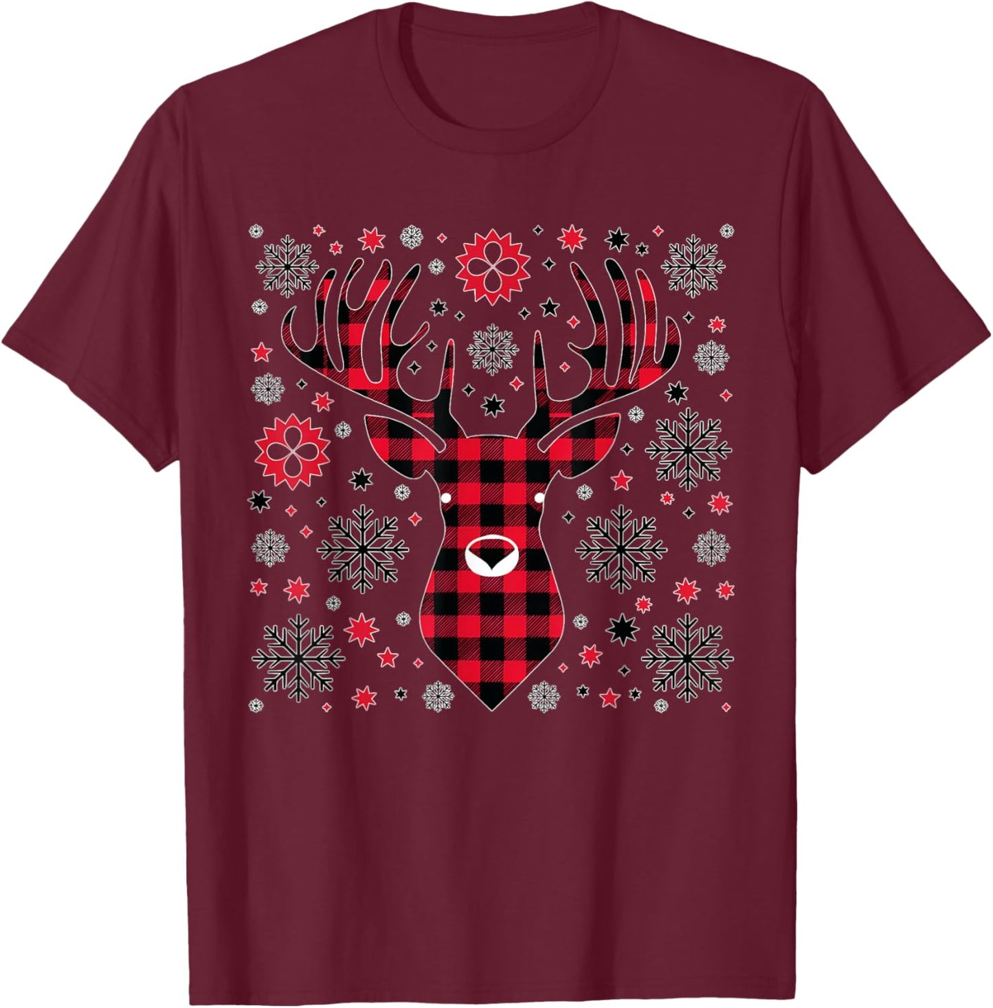 Pajamas Red& Black Plaid Flannel Christmas Reindeer Lovers T-Shirt - T-Shirt | Maroon