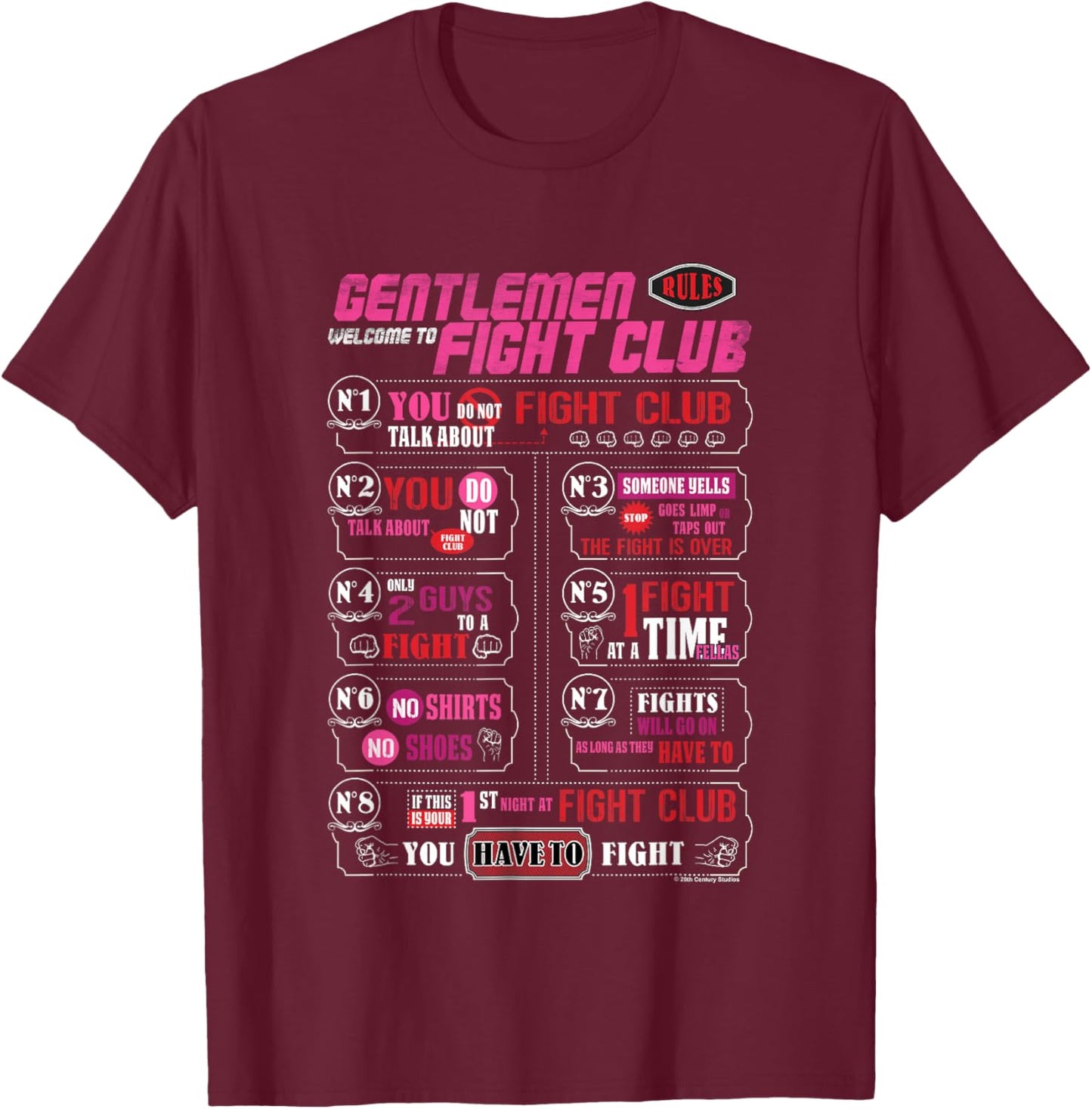 Fight Club Gentlemen Welcome to Fight Club Retro Big Poster T-Shirt - T-Shirt | Maroon