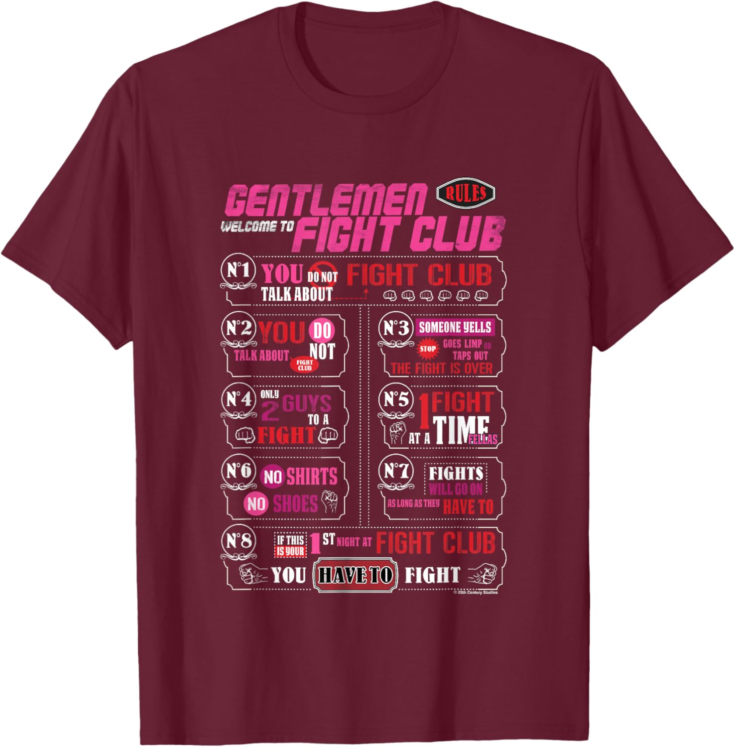 Fight Club Gentlemen Welcome to Fight Club Retro Big Poster T-Shirt - T-Shirt | Maroon