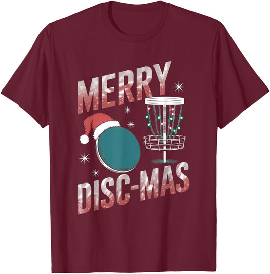 Funny Disc Golf Christmas Men Women Disc Golf Xmas Golfer T-Shirt - T-Shirt | Maroon
