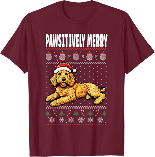 Pawsitively Merry Labradoodle Christmas Dog Pun T-Shirt - T-Shirt | Maroon