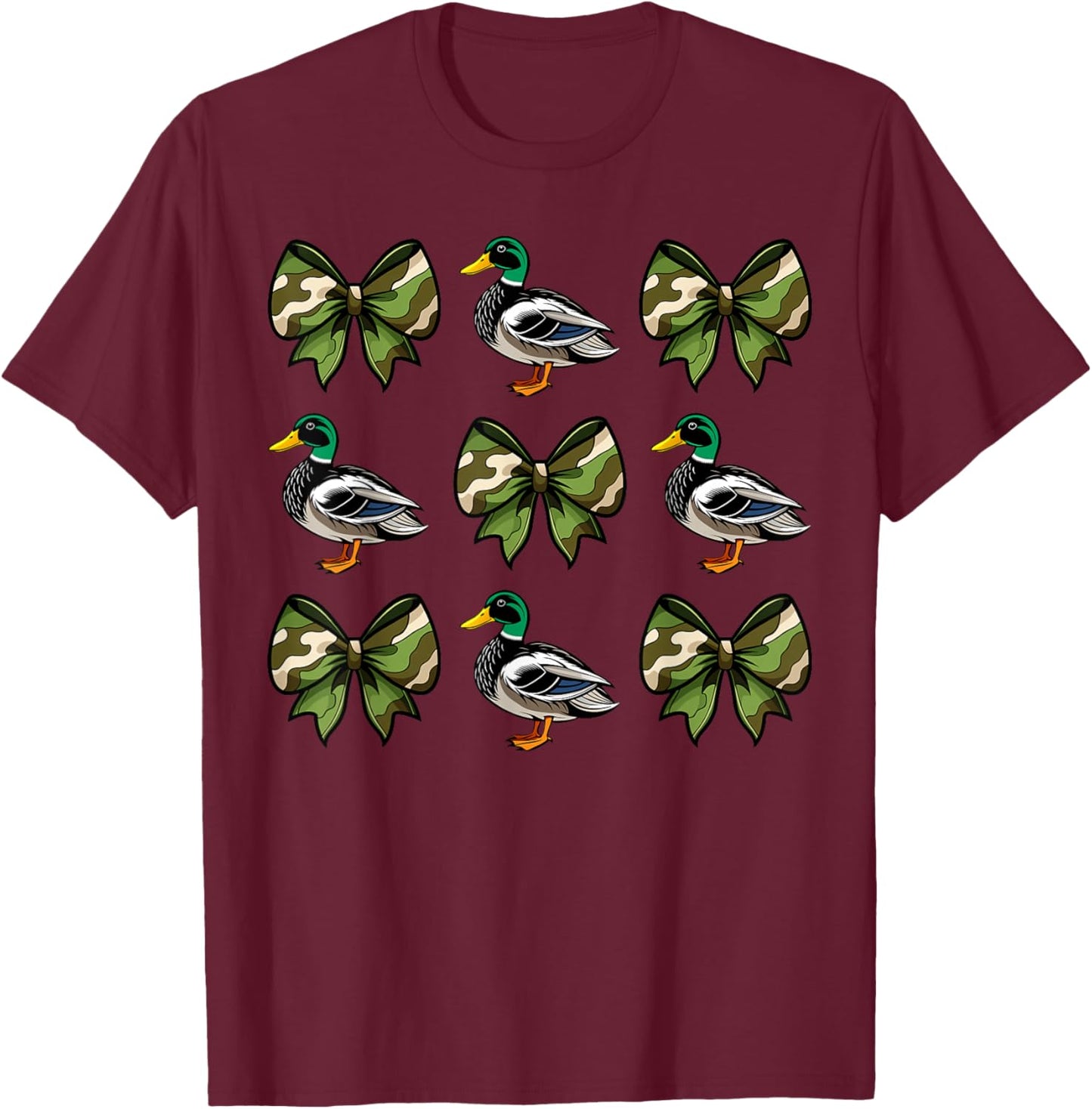 Camo Coquette Bow Duck Hunt Mallard Duck Hunting Women Girls T-Shirt - T-Shirt | Maroon