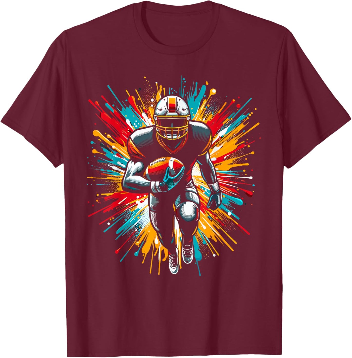 Colorful American Football Player T-Shirt - T-Shirt | Maroon