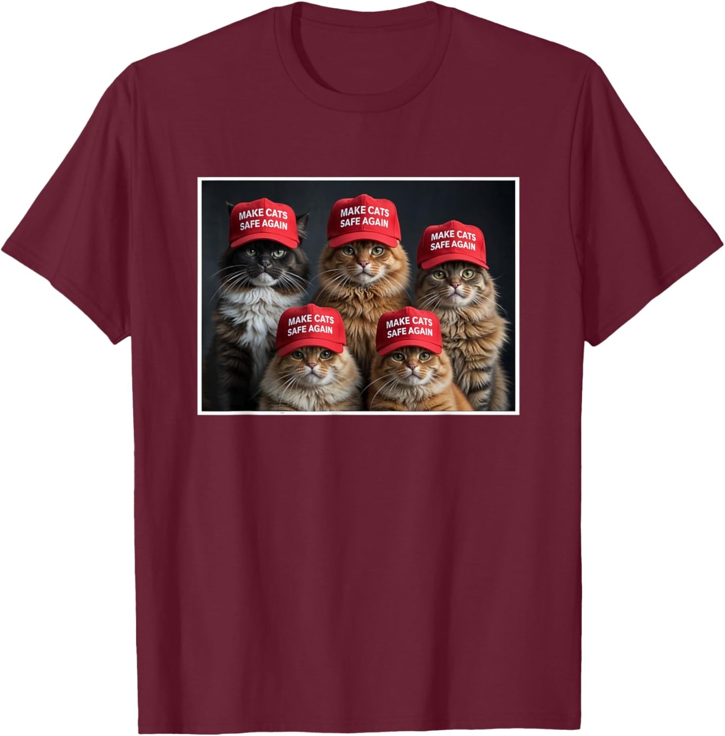 Donald Trump Make Cats Safe Again Red Hat 2024 Debate Funny T-Shirt - T-Shirt | Maroon