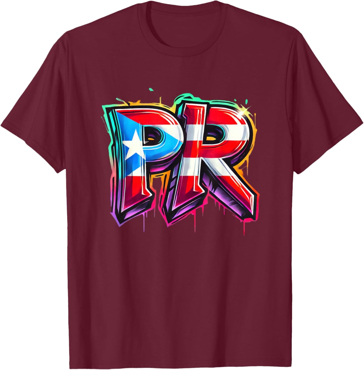 PR Graffiti Puerto Rico Flag Spray Paint Street Art Fun Cool T-Shirt - T-Shirt | Maroon