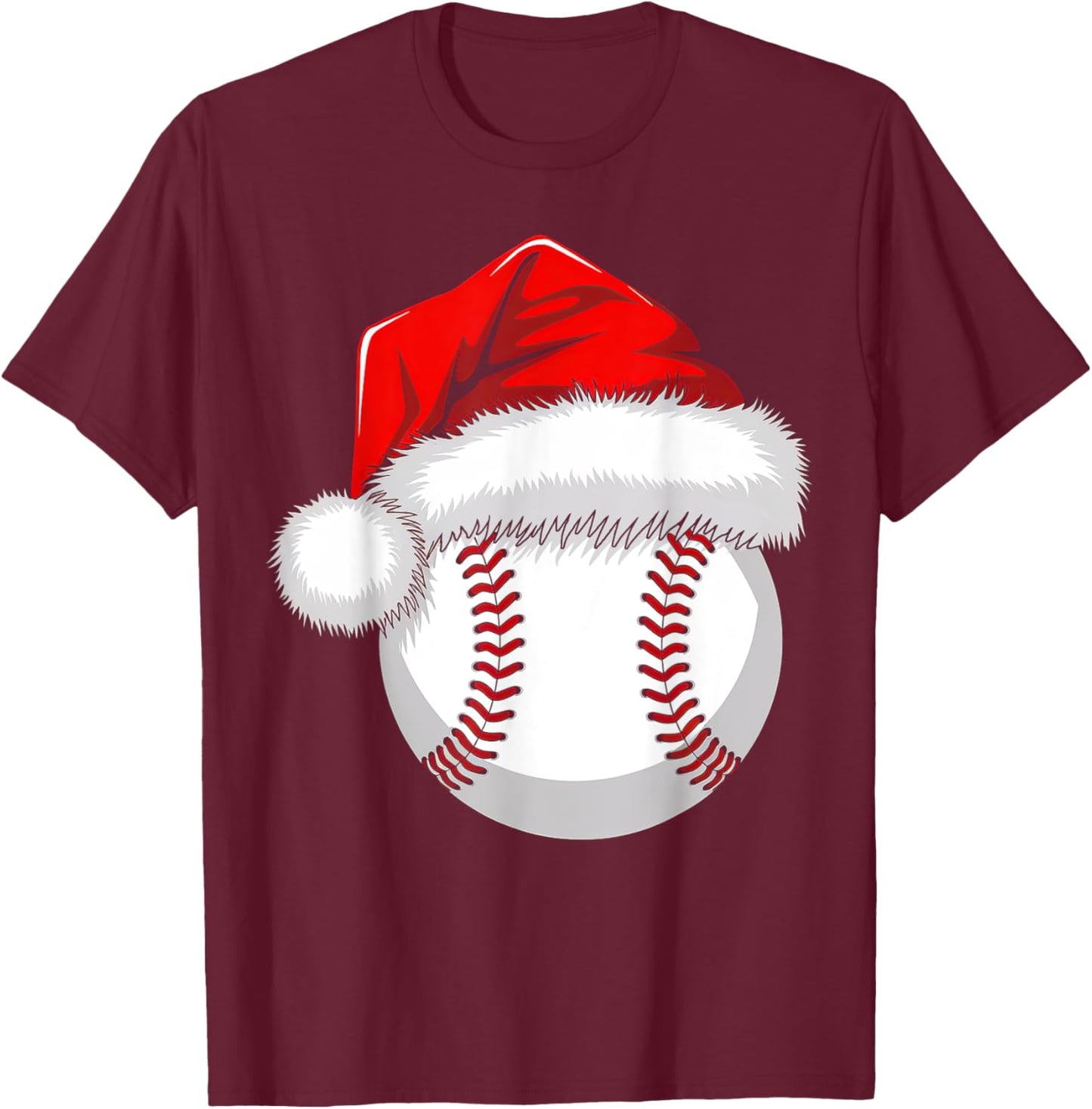 Funny Santa Hat Xmas Sport Lover Christmas Baseball Player T-Shirt - T-Shirt | Maroon