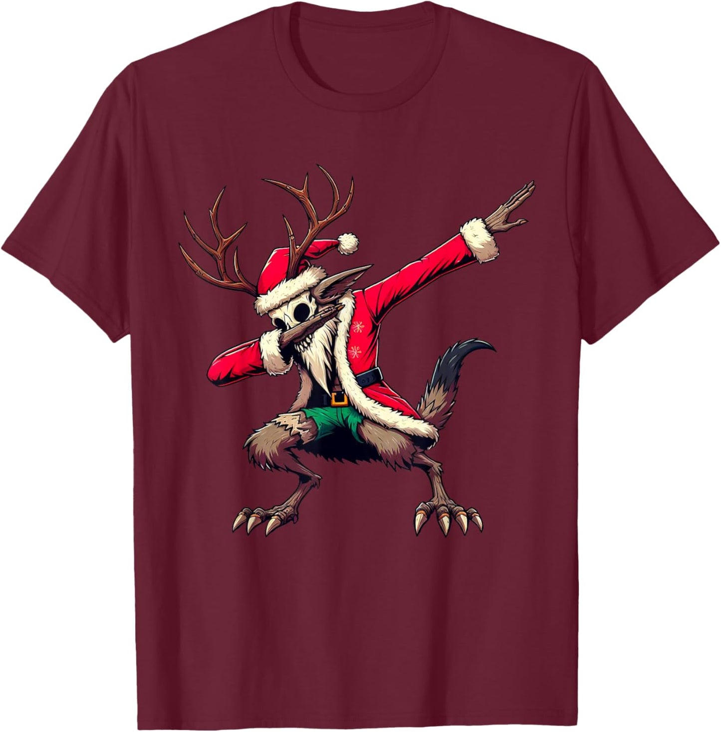 Funny Santa Wendigo Christmas Dabbing Cryptid cryptozoology T-Shirt - T-Shirt | Maroon