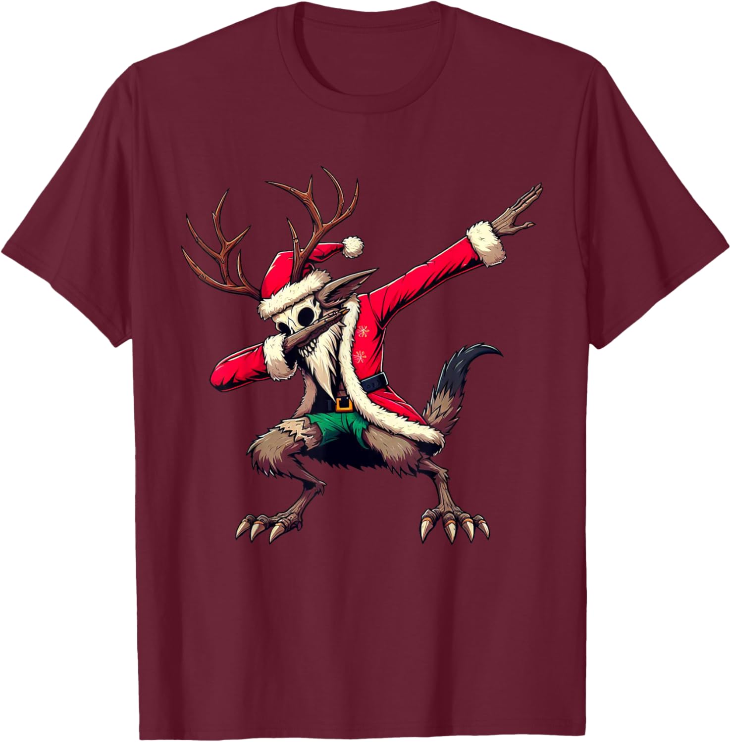 Funny Santa Wendigo Christmas Dabbing Cryptid cryptozoology T-Shirt - T-Shirt | Maroon